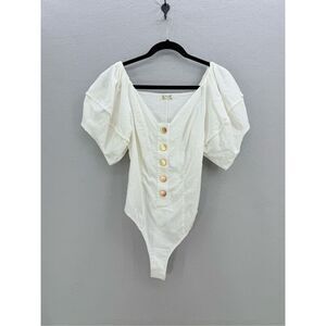 Intimately Free People Womens White Not So Basic Puff Sleeves Bodysuit‎ Small